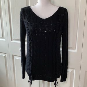 Maurices Black Cable Knit V Neck Sweater M